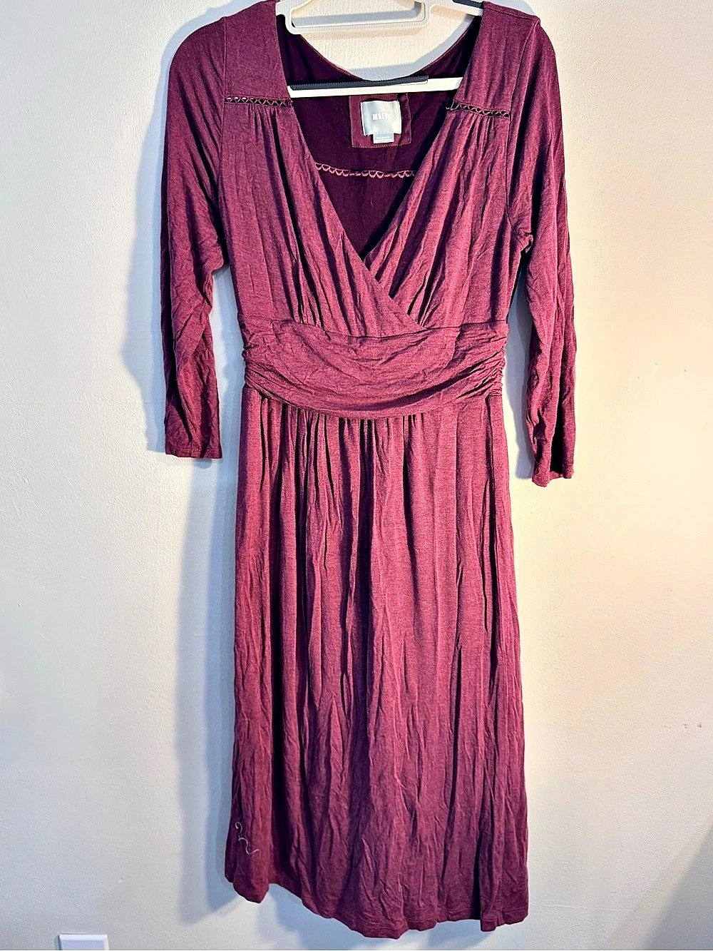 Maeve 3/4 Sleeve Midi Dress in Burgundy/Rust medium
